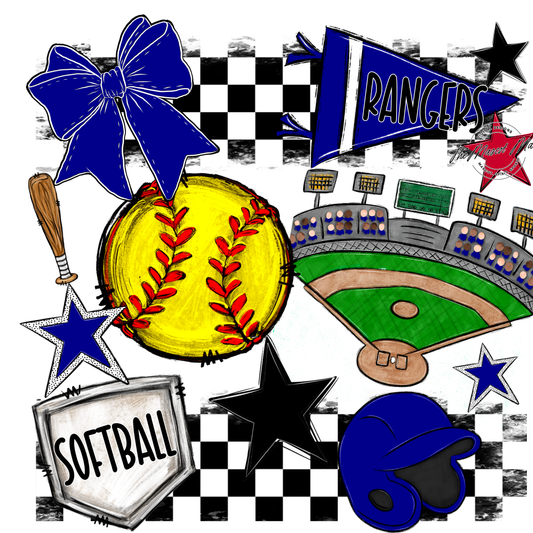 Rangers Checkers Softball Spirit Design-Blue