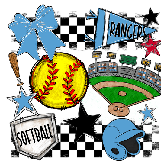 Rangers Checkers Softball Spirit Design-Carolina Blue