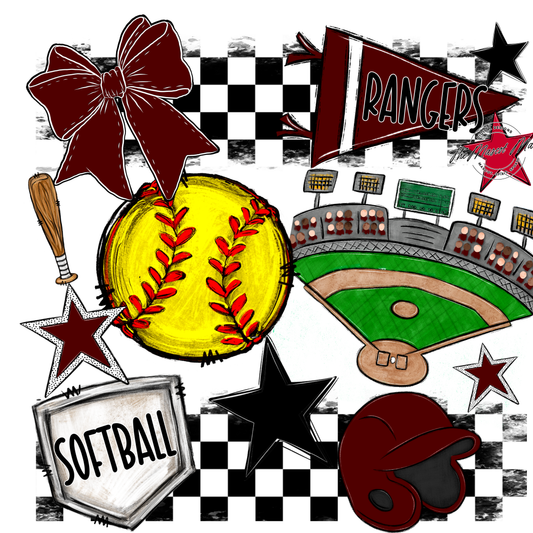 Rangers Checkers Softball Spirit Design-Maroon
