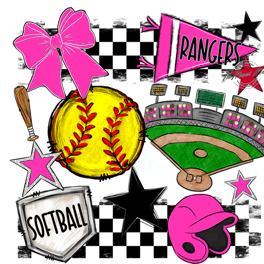 Rangers Checkers Softball Spirit Design-Pink