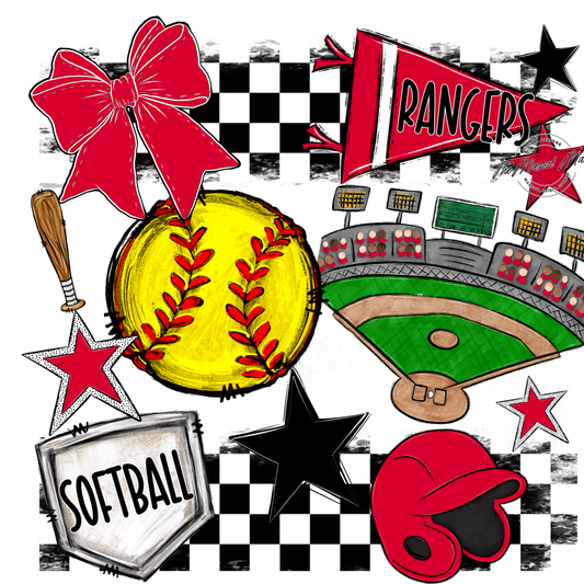 Rangers Checkers Softball Spirit Design-Red
