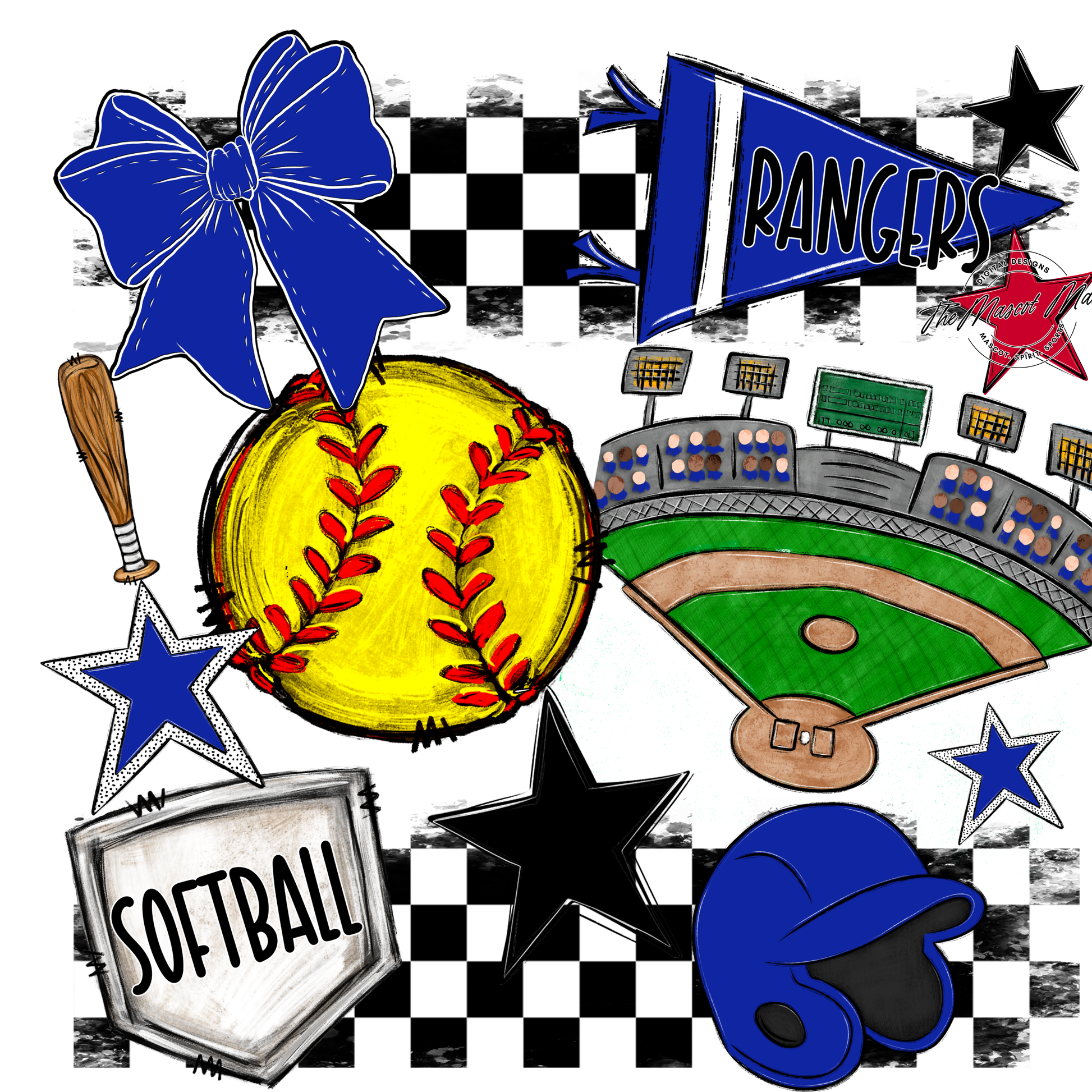Rangers Checkers Softball Spirit Design-Royal Blue