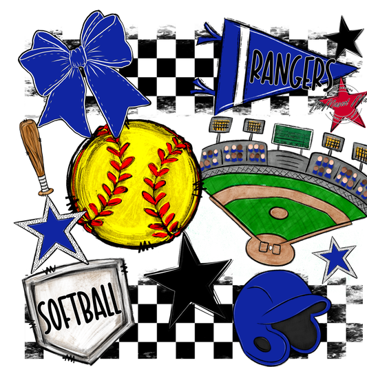 Rangers Checkers Softball Spirit Design-Royal Blue