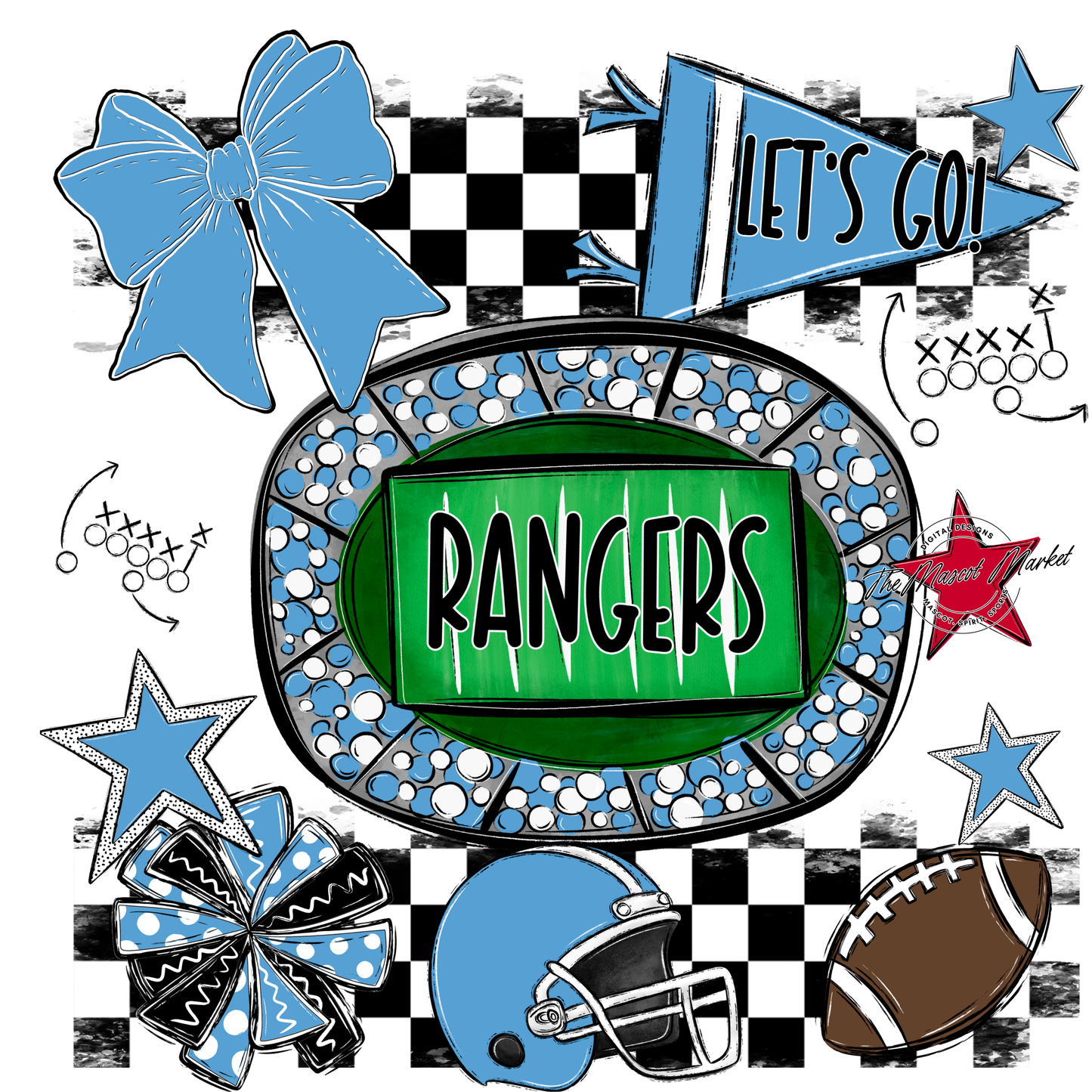 Rangers Checkers Spirit Design-Carolina Blue