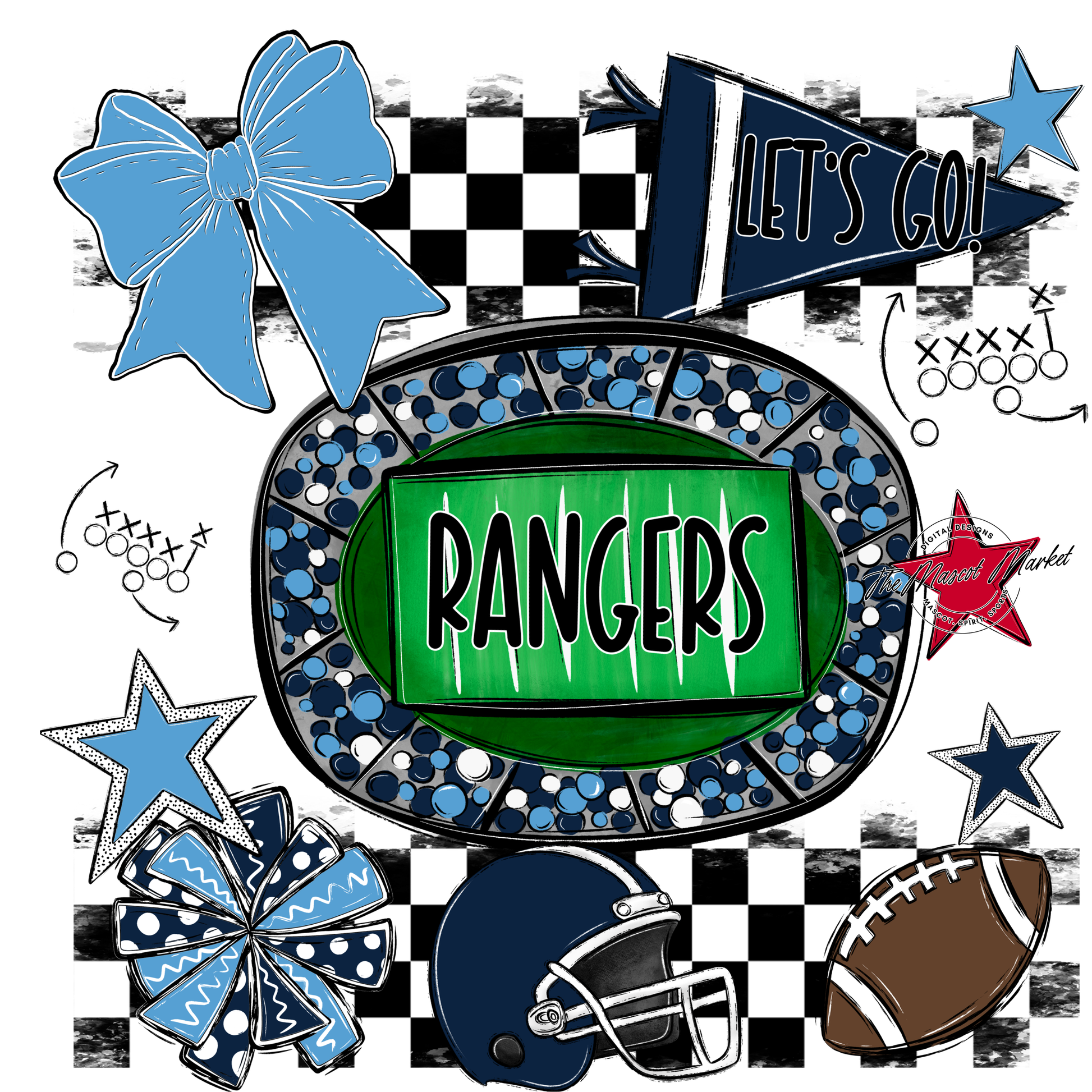 Rangers Checkers Spirit Design-Navy-Carolina Blue