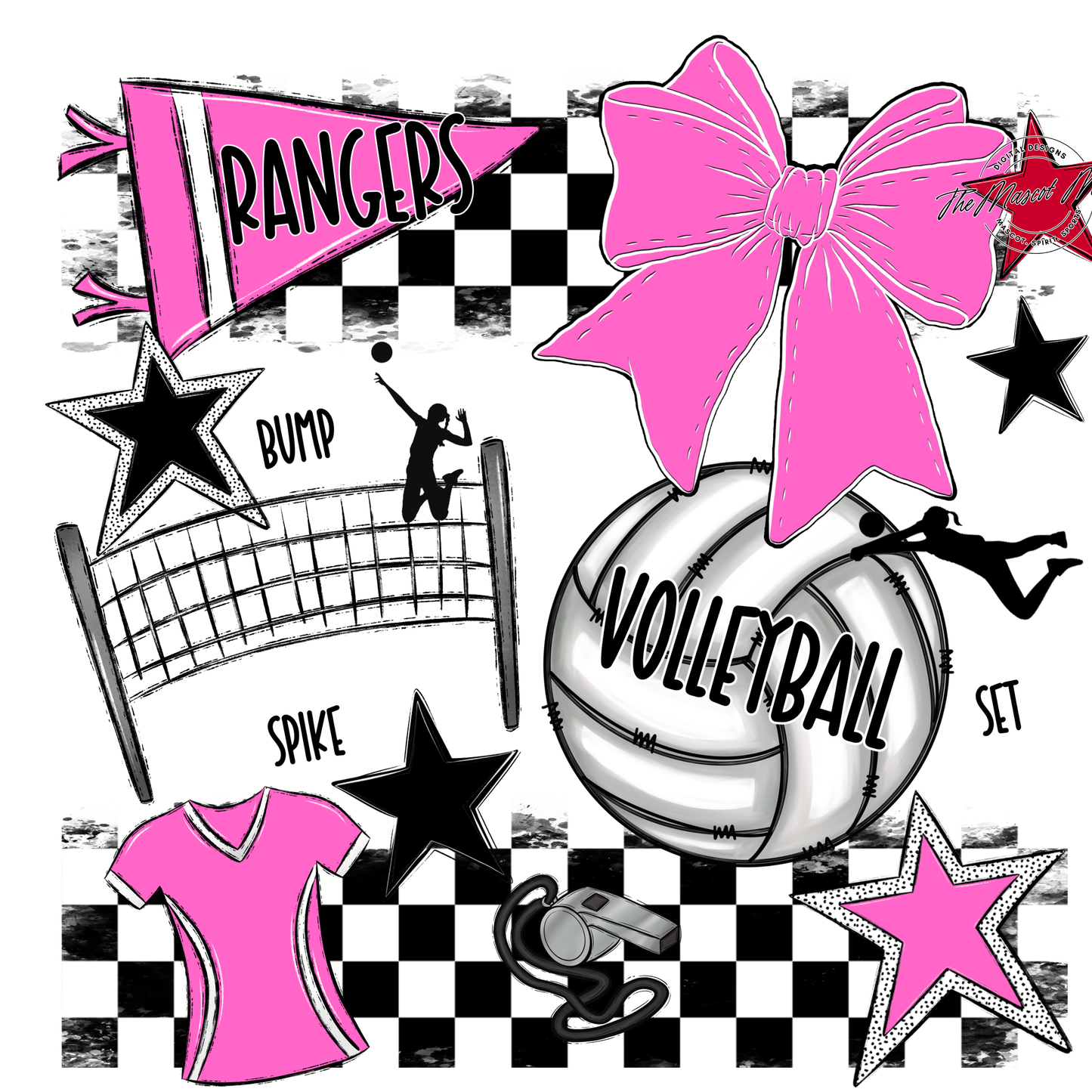Rangers Checkers Volleyball Spirit Design-Baby Pink