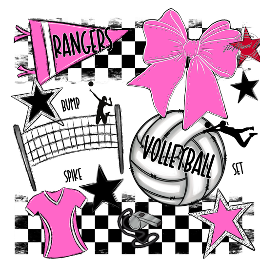 Rangers Checkers Volleyball Spirit Design-Baby Pink