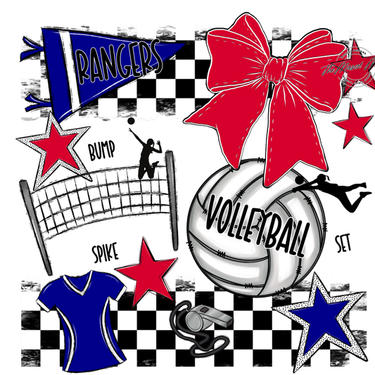 Rangers Checkers Volleyball Spirit Design-Blue-Red