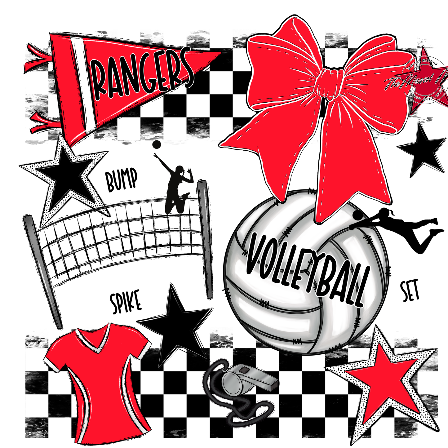 Rangers Checkers Volleyball Spirit Design-Bright Red