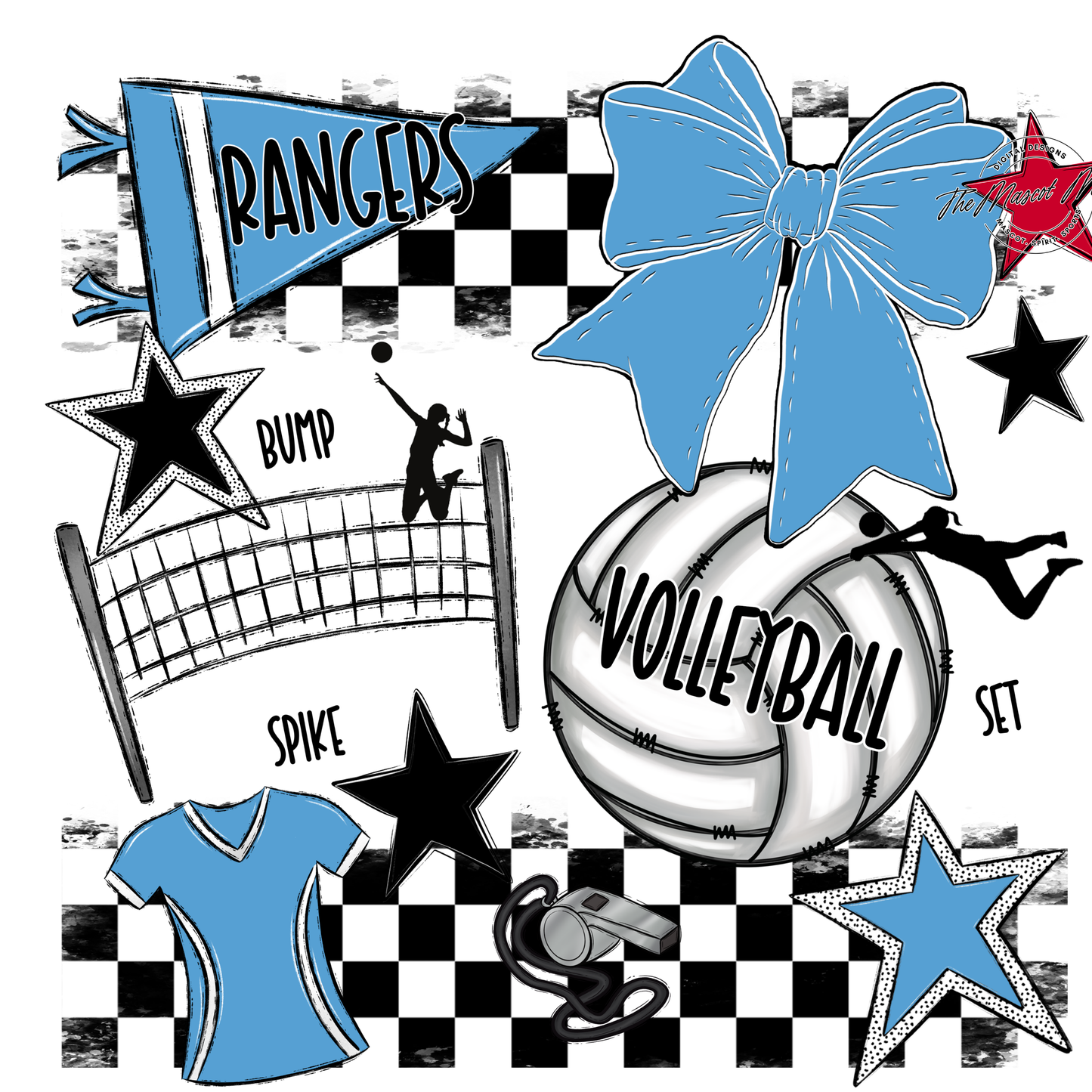 Rangers Checkers Volleyball Spirit Design-Carolina Blue