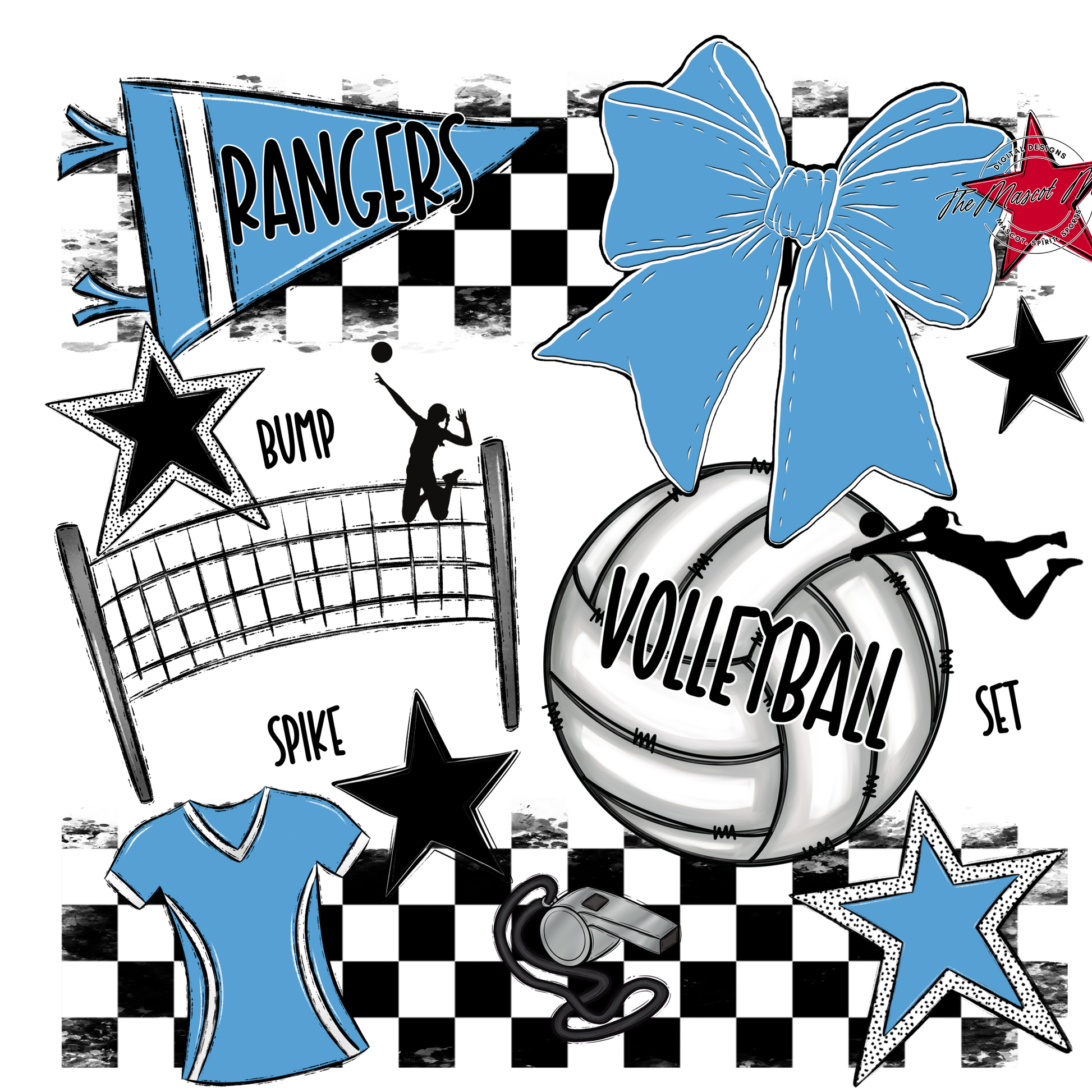 Rangers Checkers Volleyball Spirit Design-Carolina Blue