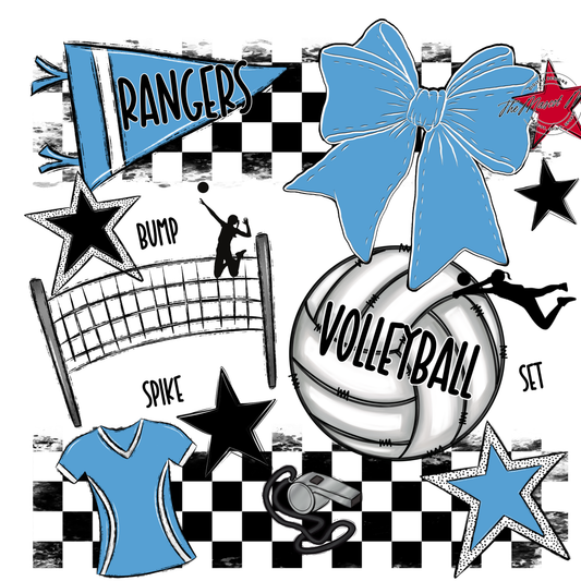 Rangers Checkers Volleyball Spirit Design-Carolina Blue