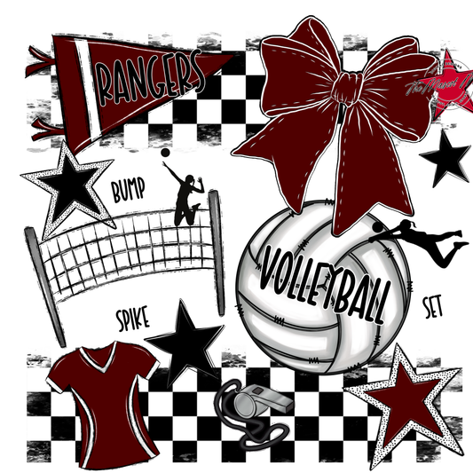 Rangers Checkers Volleyball Spirit Design-Maroon