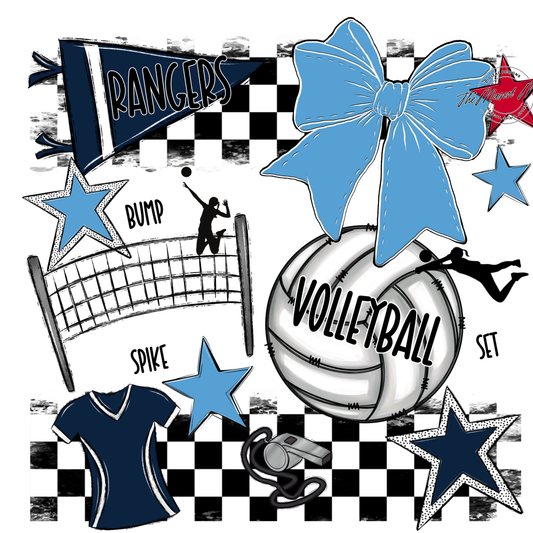 Rangers Checkers Volleyball Spirit Design-Navy-Carolina Blue