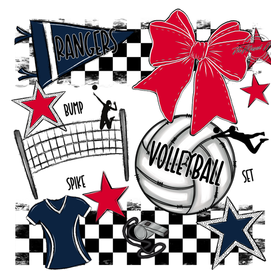 Rangers Checkers Volleyball Spirit Design-Navy-Red