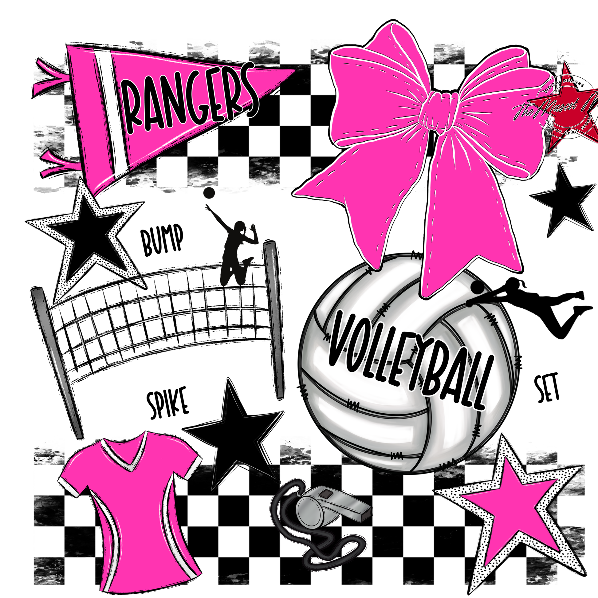 Rangers Checkers Volleyball Spirit Design-Pink