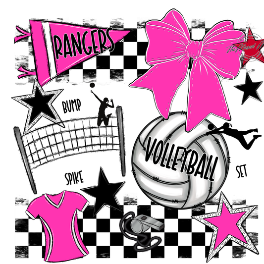 Rangers Checkers Volleyball Spirit Design-Pink