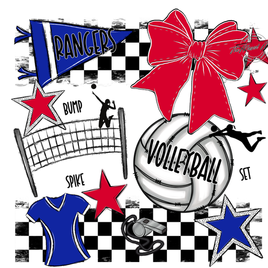Rangers Checkers Volleyball Spirit Design-Royal Blue-Red