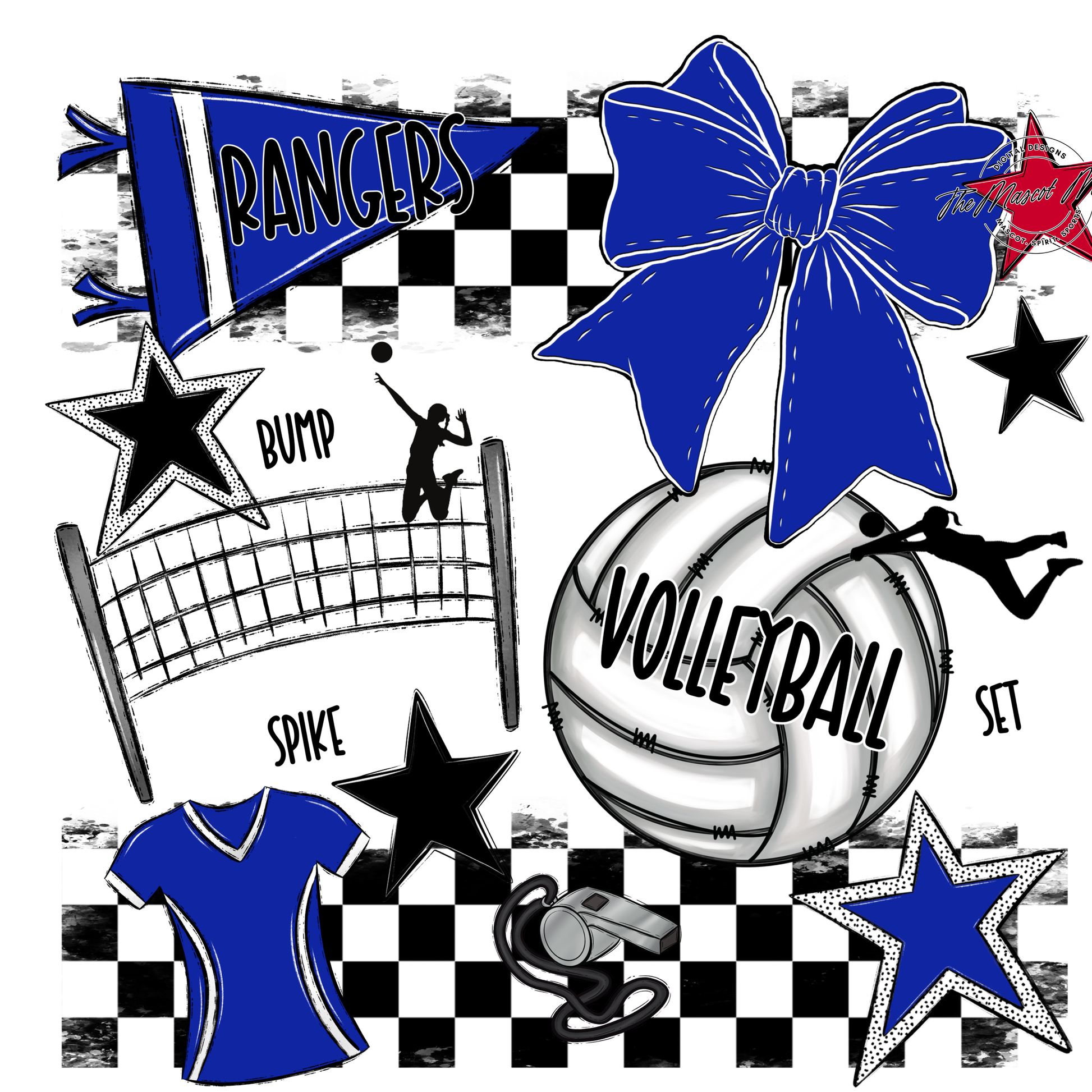 Rangers Checkers Volleyball Spirit Design-Royal Blue