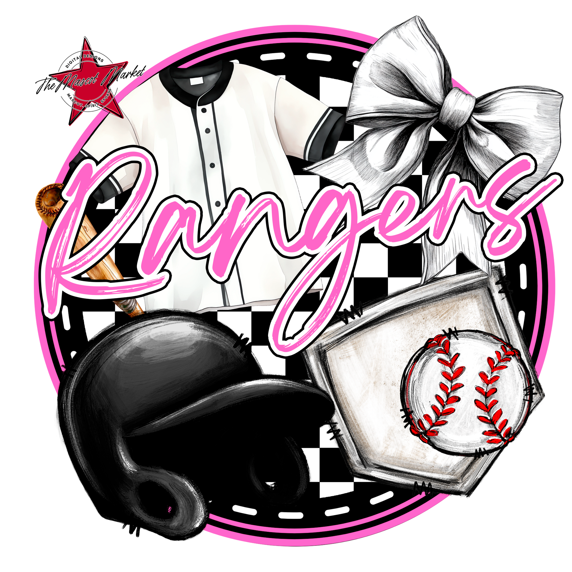 Rangers Circle Baseball Design-Baby Pink