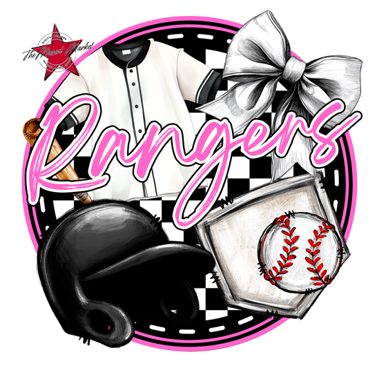 Rangers Circle Baseball Design-Baby Pink