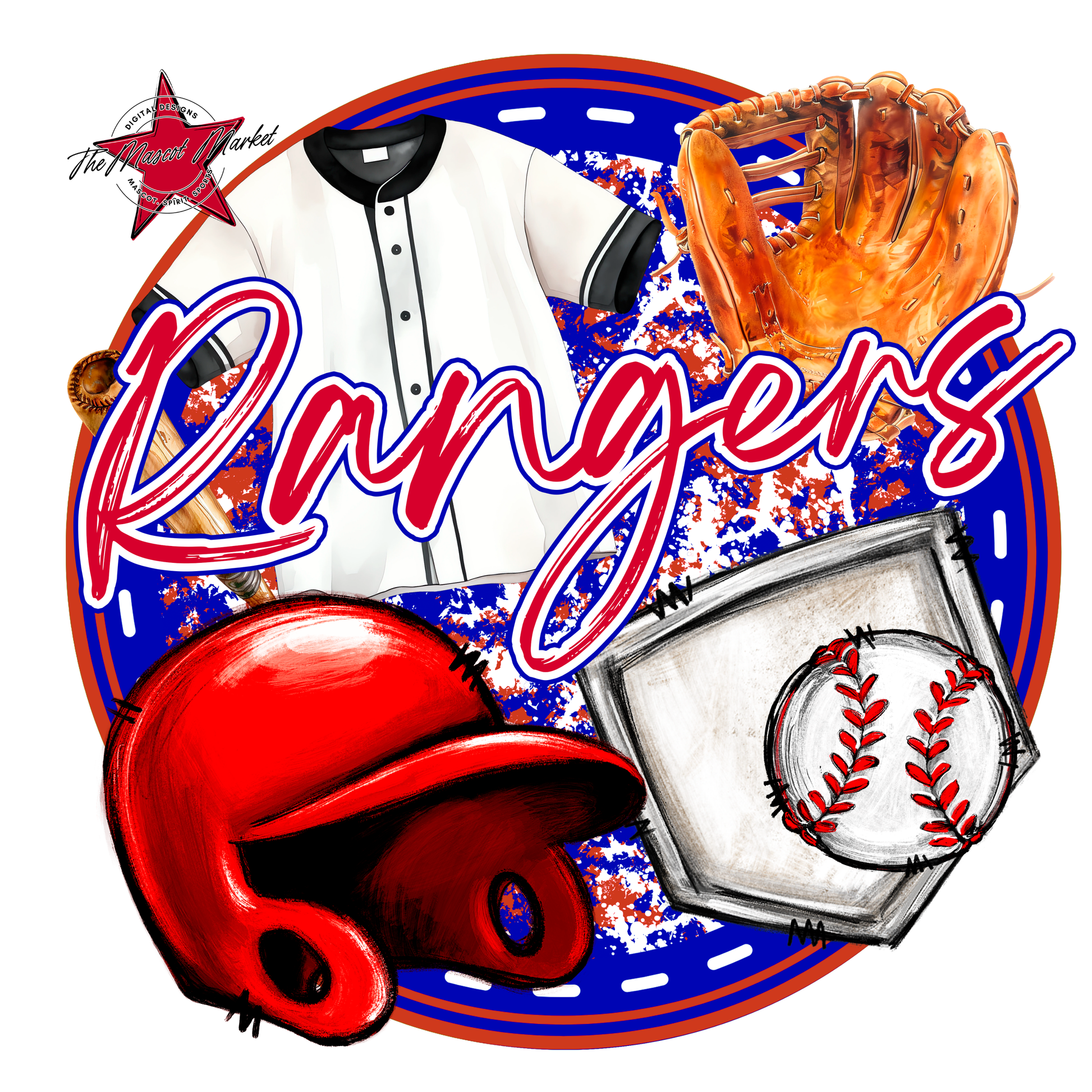 Rangers Circle Baseball Design-Blue-Red
