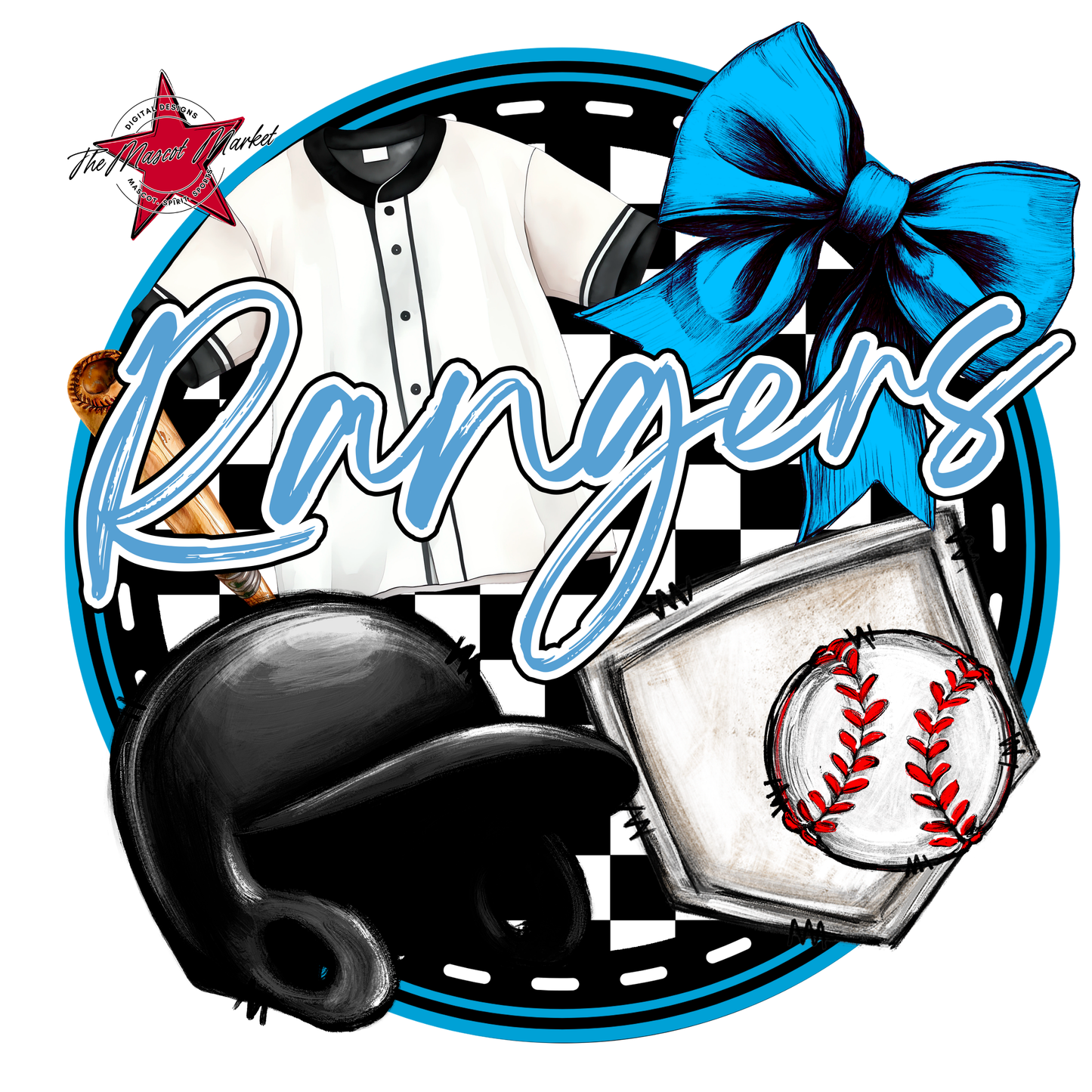 Rangers Circle Baseball Design-Carolina Blue