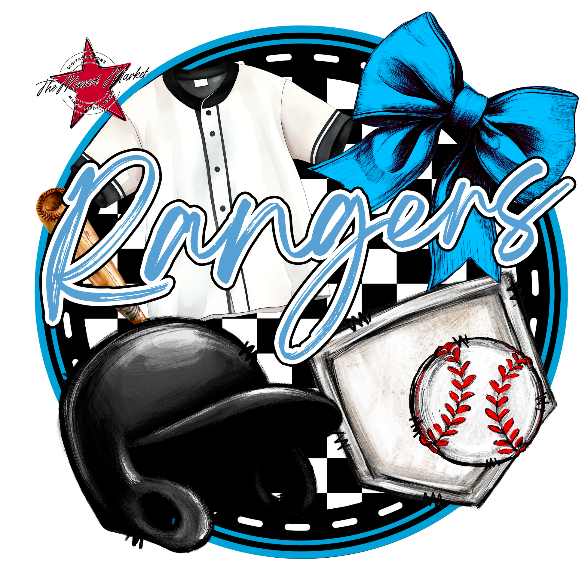 Rangers Circle Baseball Design-Carolina Blue