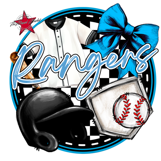 Rangers Circle Baseball Design-Carolina Blue