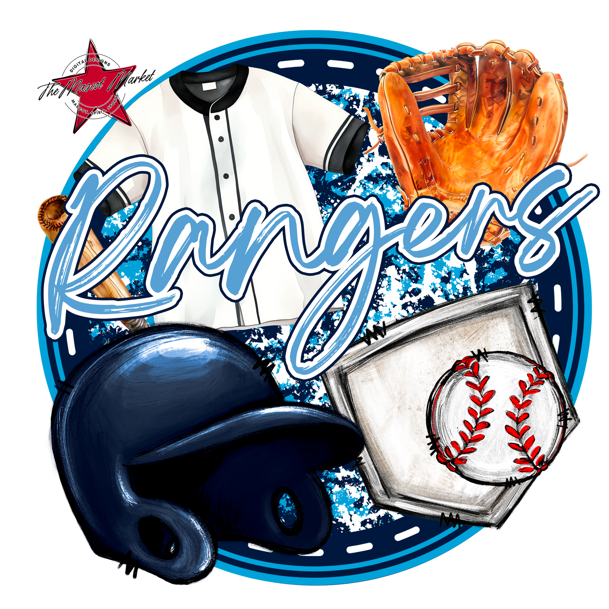 Rangers Circle Baseball Design-Navy-Carolina Blue