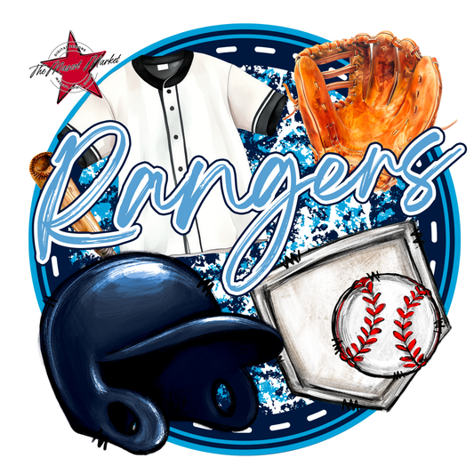 Rangers Circle Baseball Design-Navy-Carolina Blue