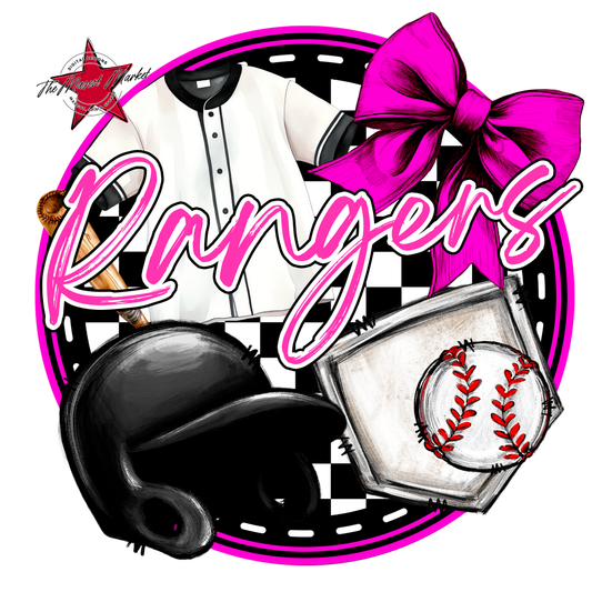 Rangers Circle Baseball Design-Pink