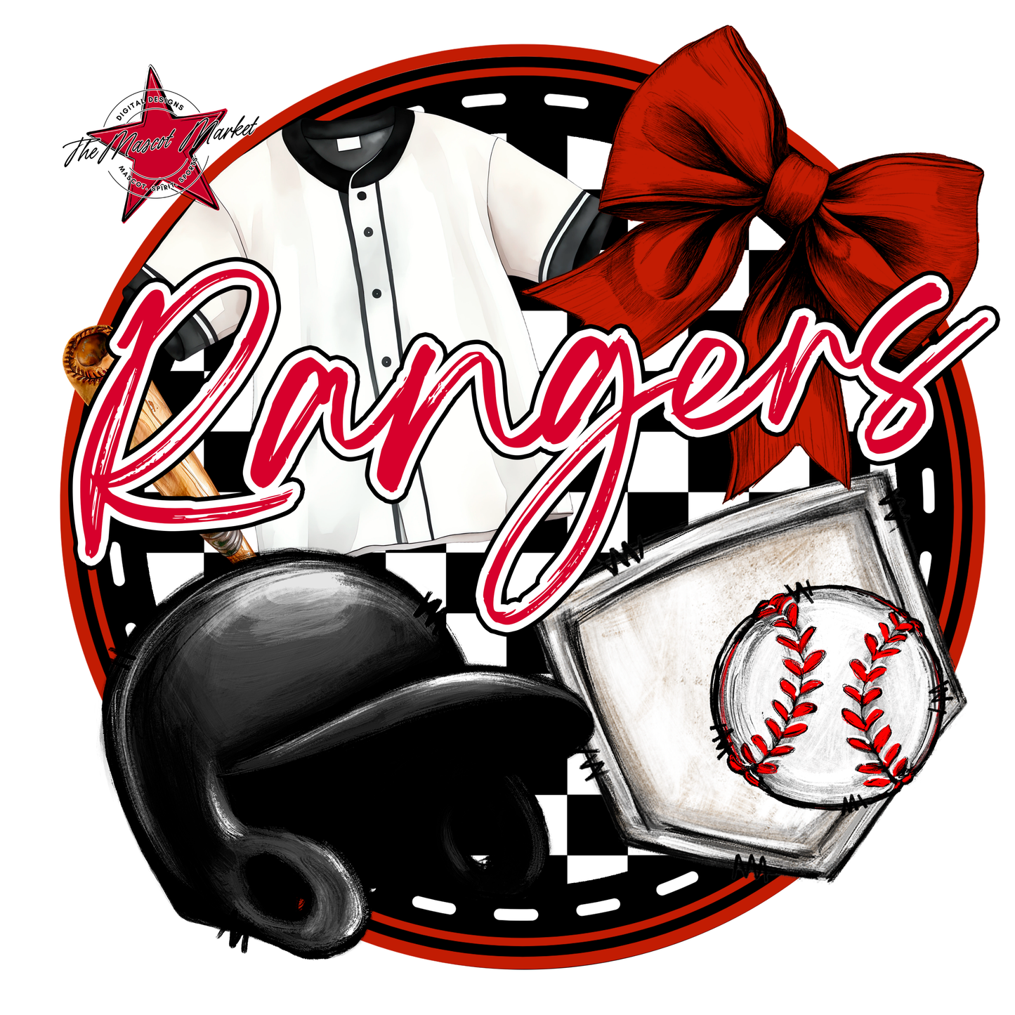 Rangers Circle Baseball Design-Red