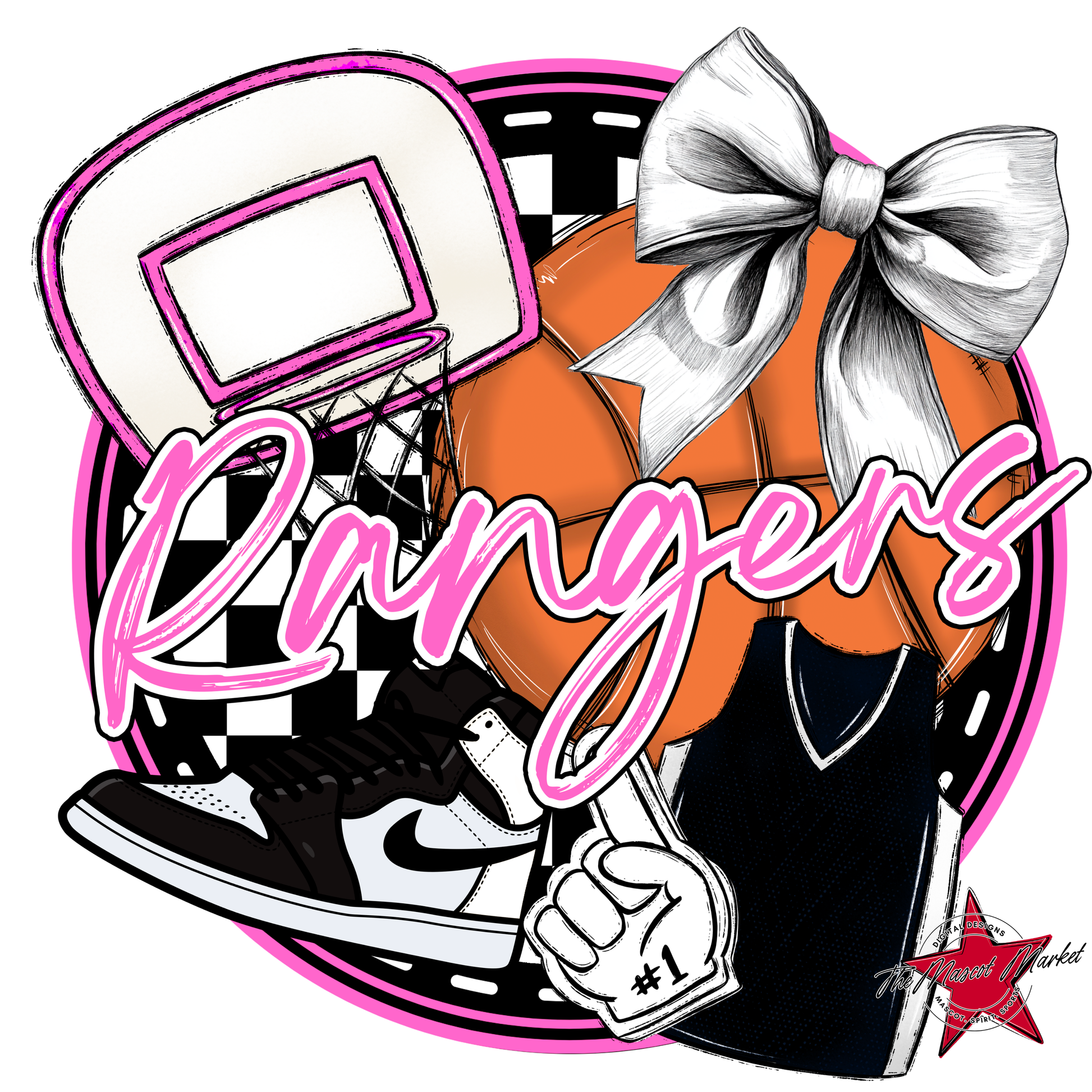 Rangers Circle Basketball Design-Baby Pink