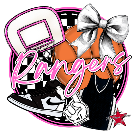 Rangers Circle Basketball Design-Baby Pink