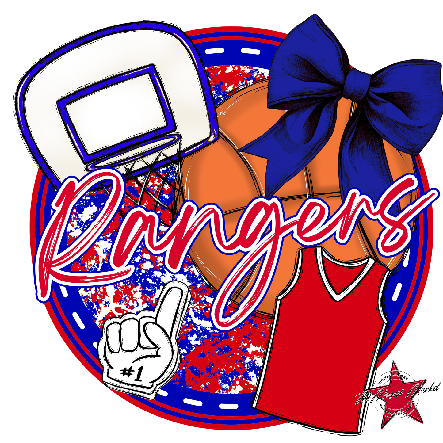 Rangers Circle Basketball Design-Blue-Red