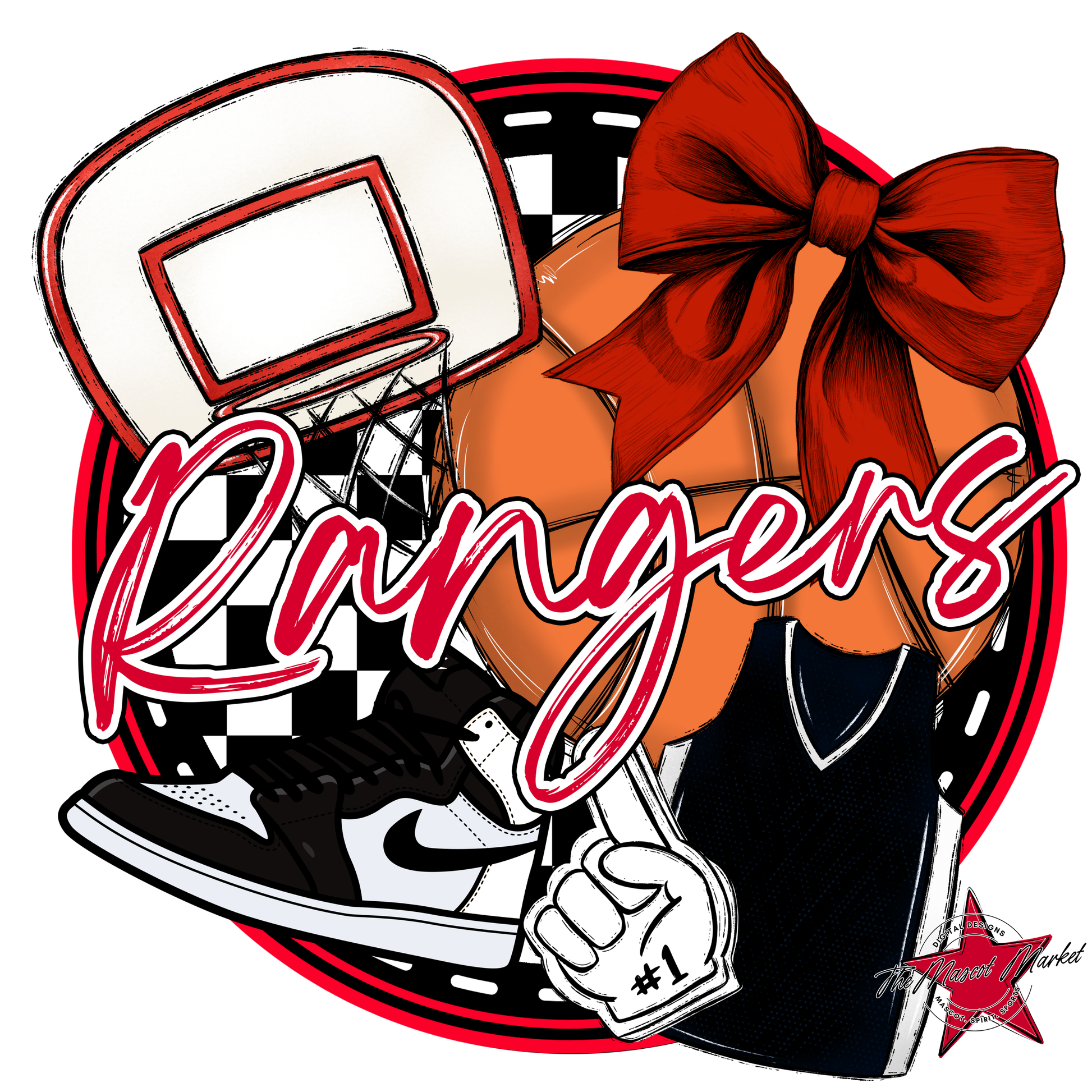 Rangers Circle Basketball Design-Red