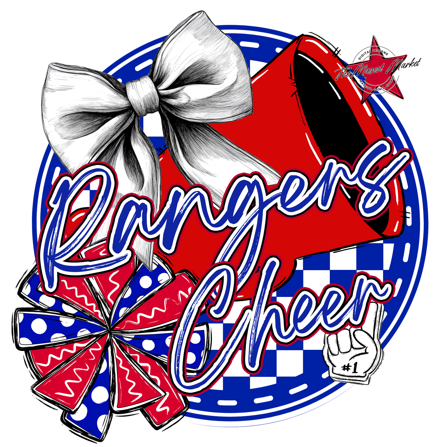 Rangers Circle Cheer Design-Royal Blue-Red