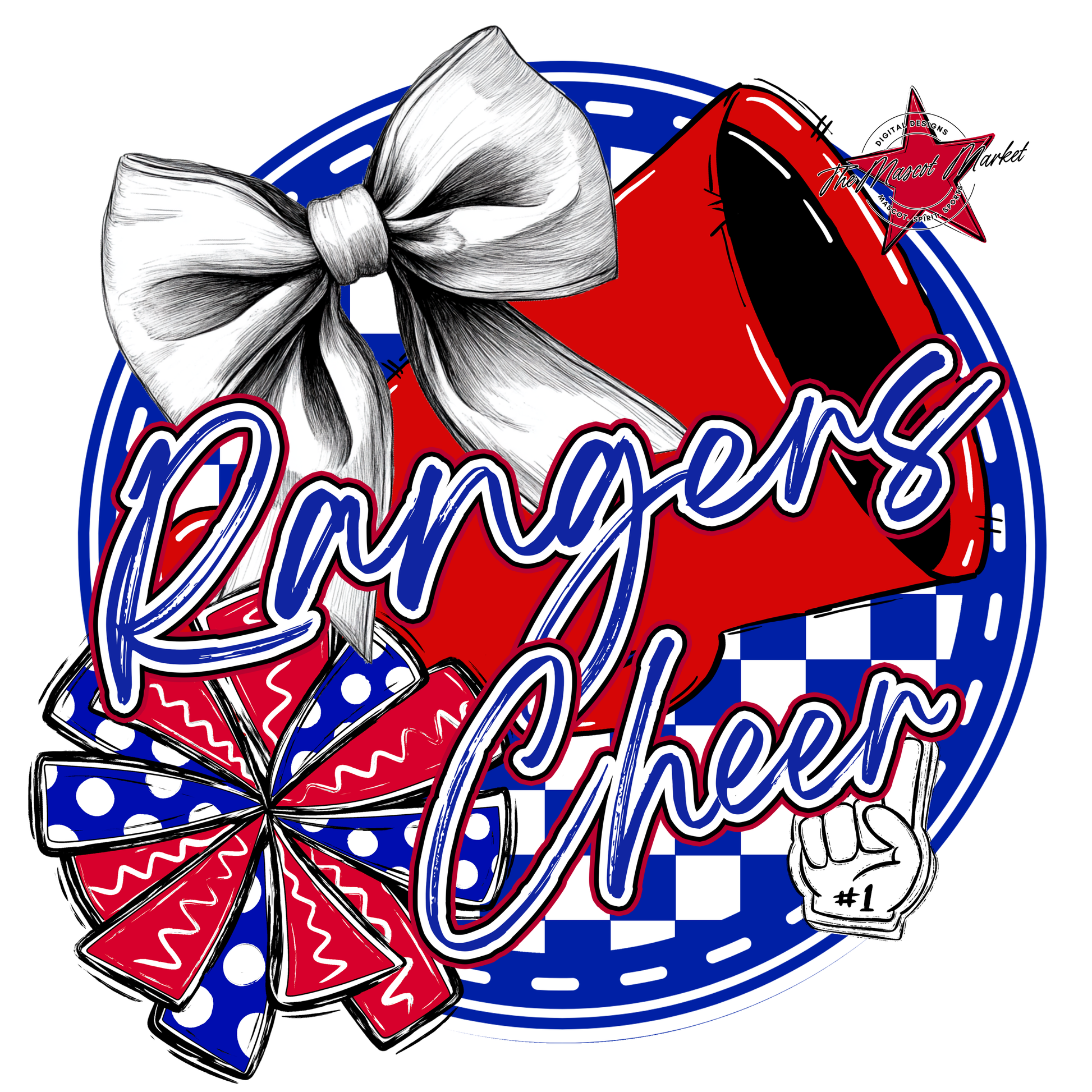 Rangers Circle Cheer Design-Royal Blue-Red