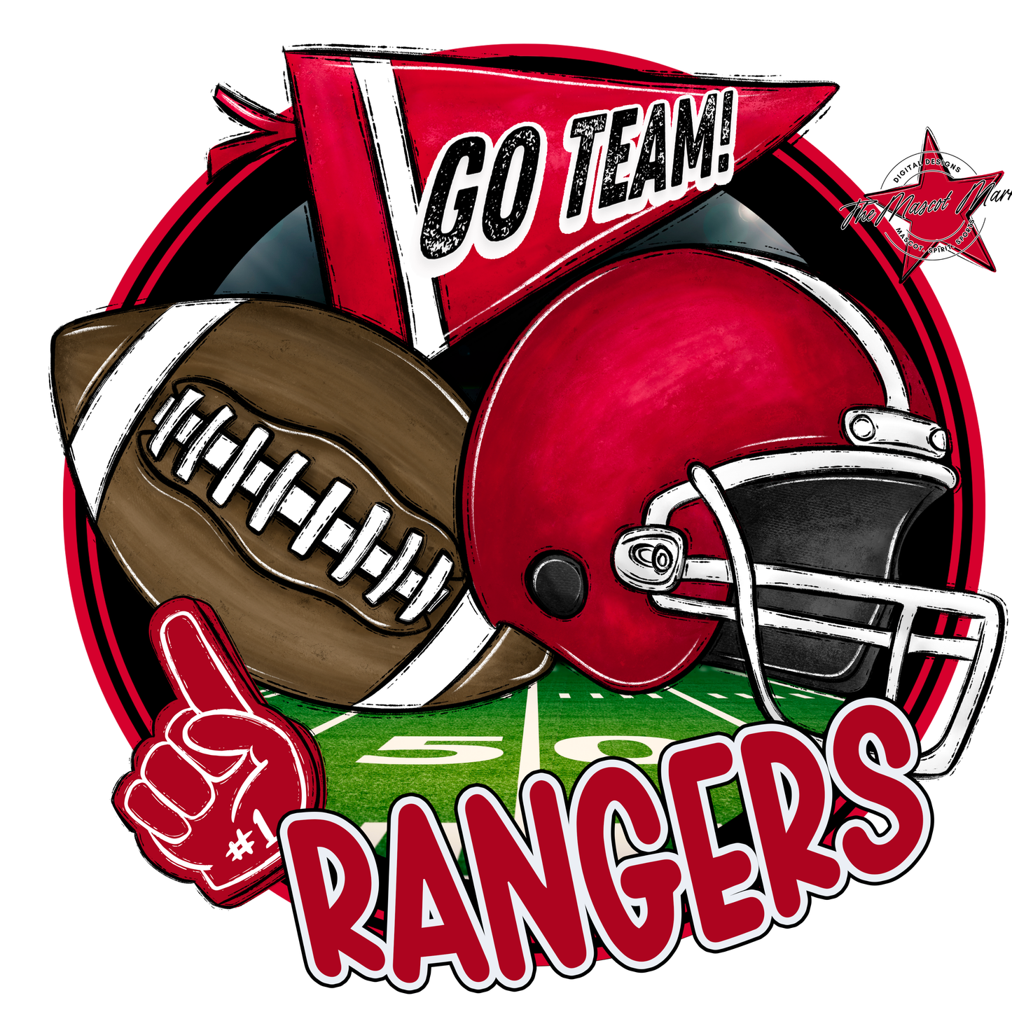 Rangers Circle Football Design-Red