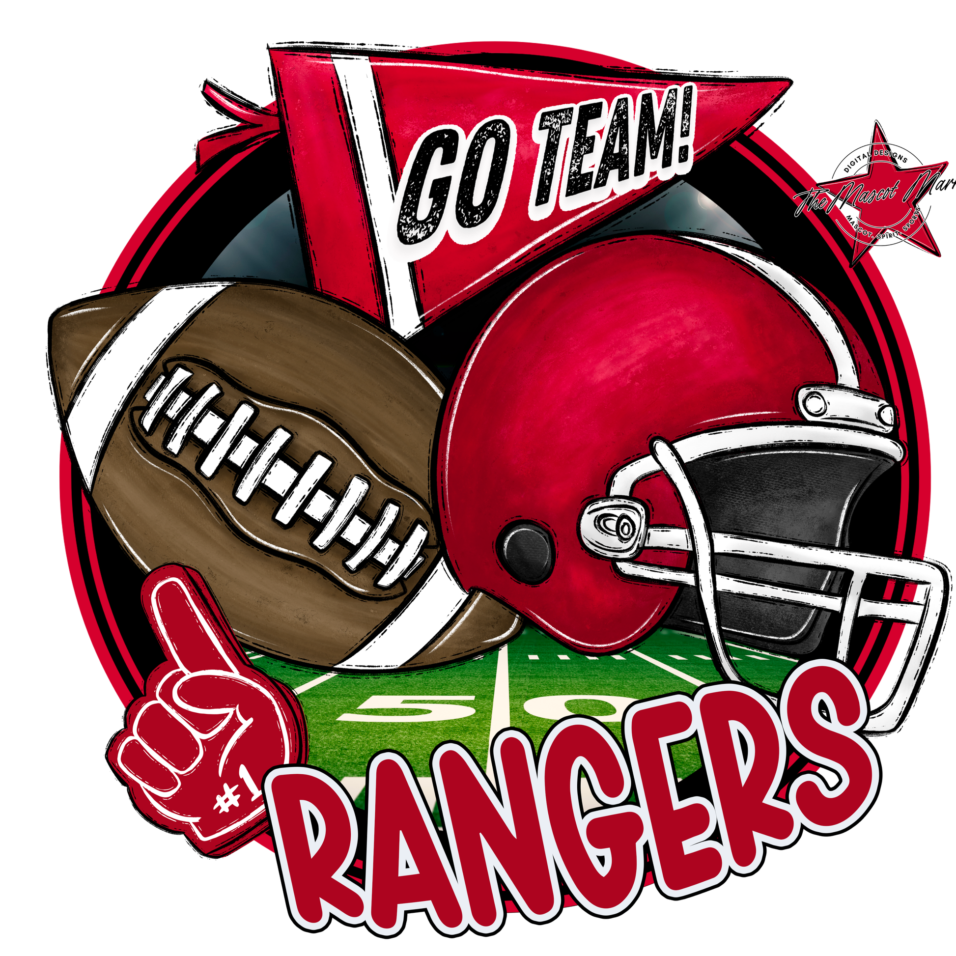 Rangers Circle Football Design-Red