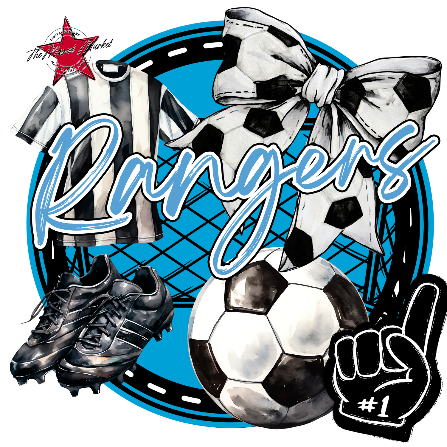 Rangers Circle Soccer Design-Carolina Blue