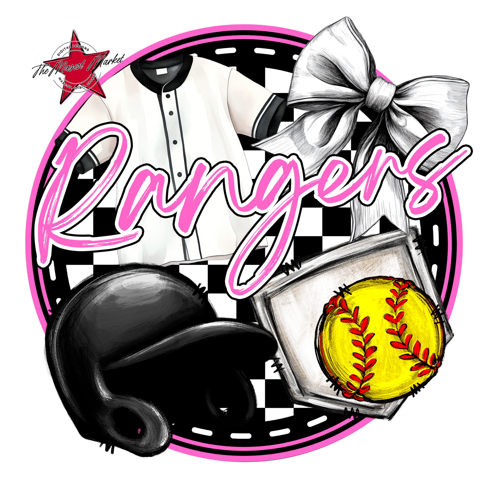 Rangers Circle Softball Design-Baby Pink