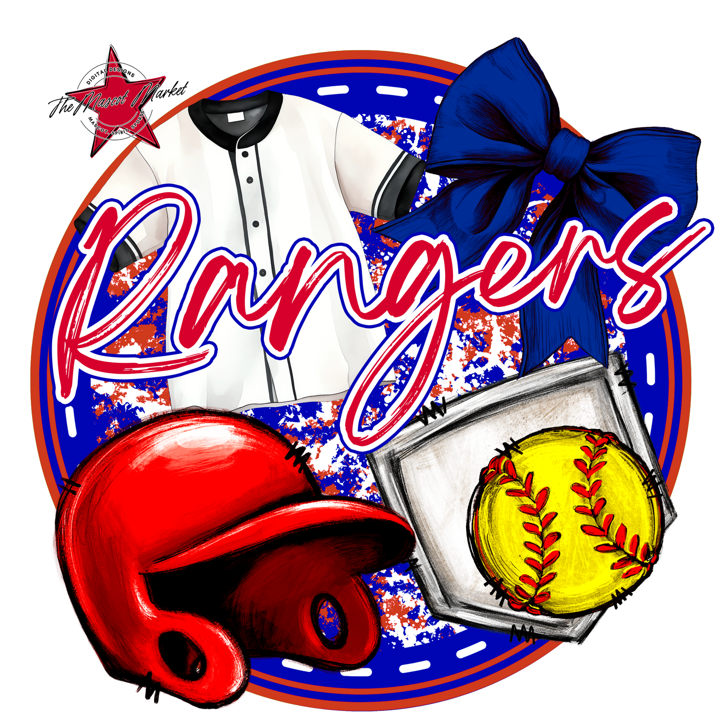 Rangers Circle Softball Design-Blue-Red