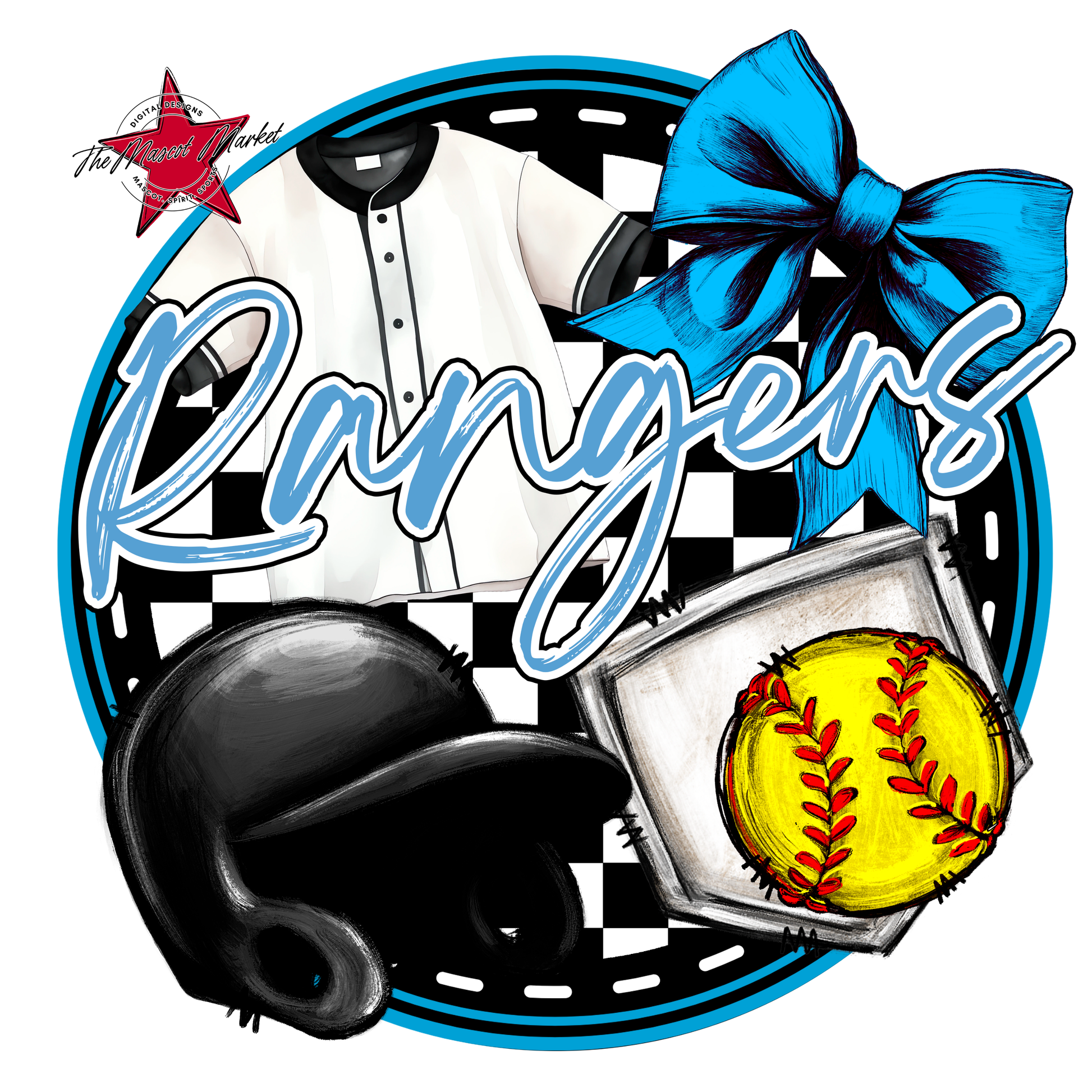 Rangers Circle Softball Design-Carolina Blue