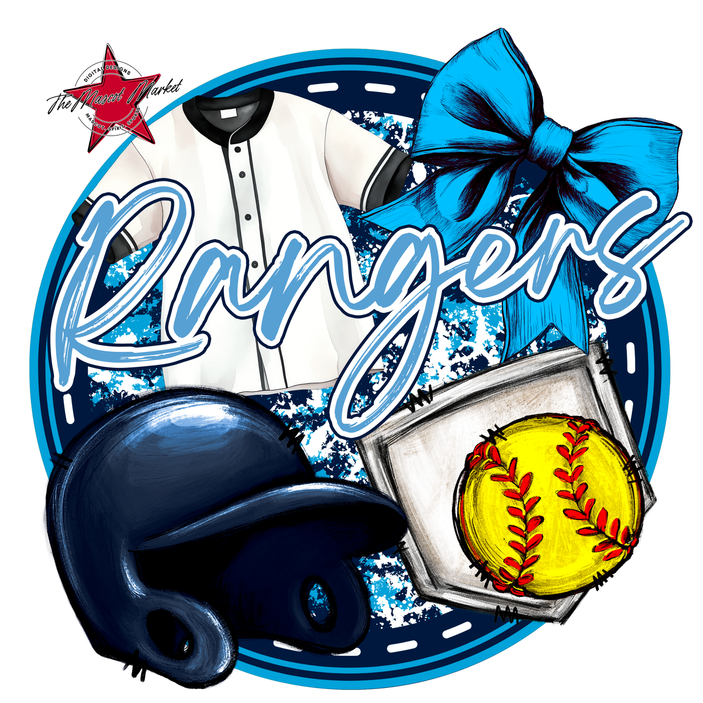 Rangers Circle Softball Design-Navy-Carolina Blue
