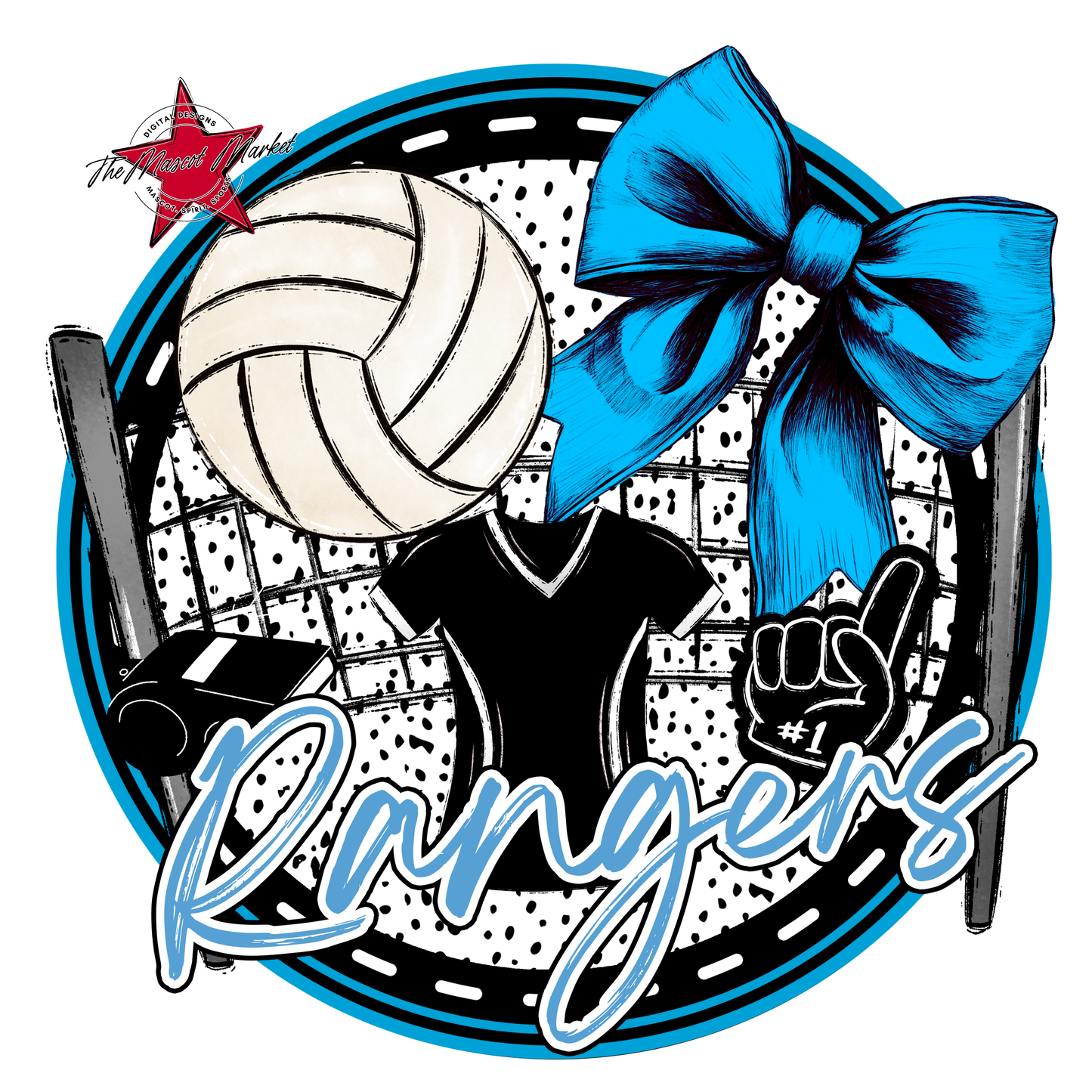 Rangers Circle Volleyball Design-Carolina Blue
