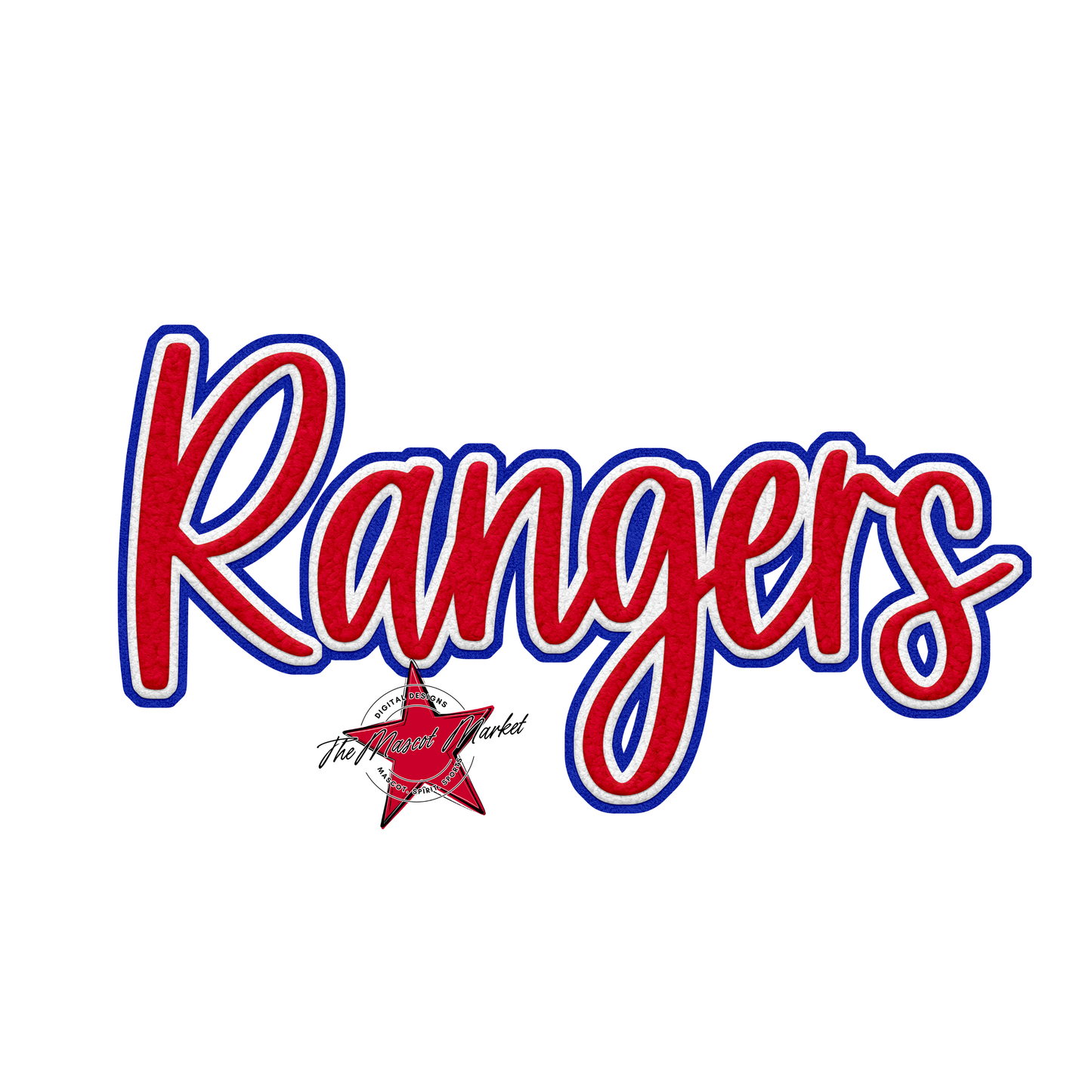 Rangers Faux Chenille Patch-Royal Blue-Red