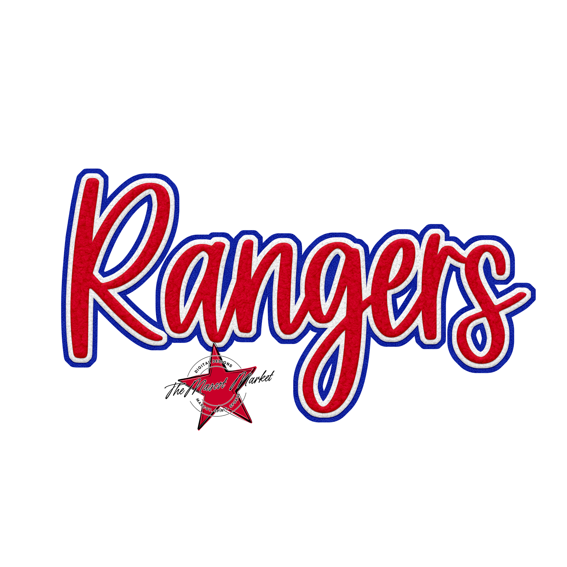 Rangers Faux Chenille Patch-Royal Blue-Red