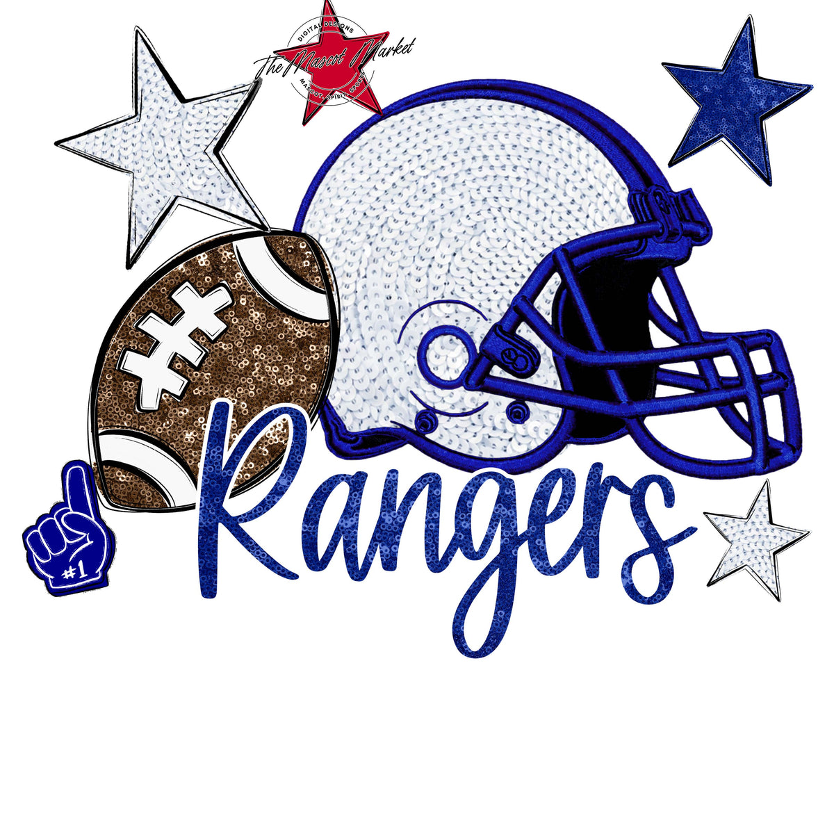 Rangers Football Embroidered Sequins Design-Blue